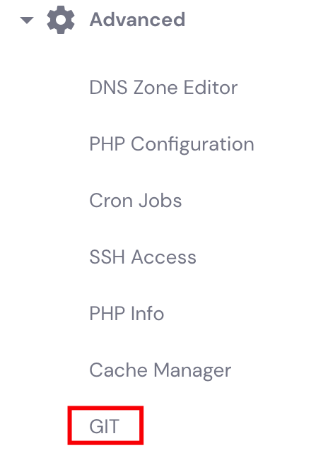 Git section on hPanel