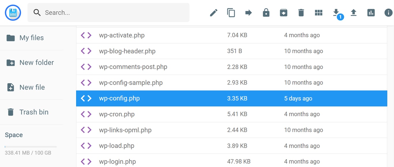 The wp-config.php file in Hostinger file manager