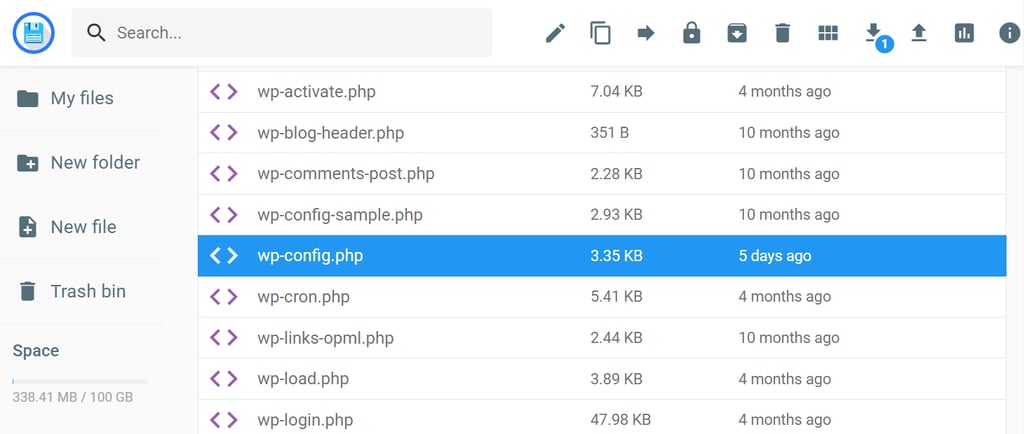 The wp-config.php file in Hostinger file manager