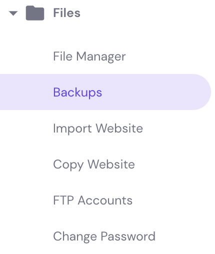 The Backups button in hPanel