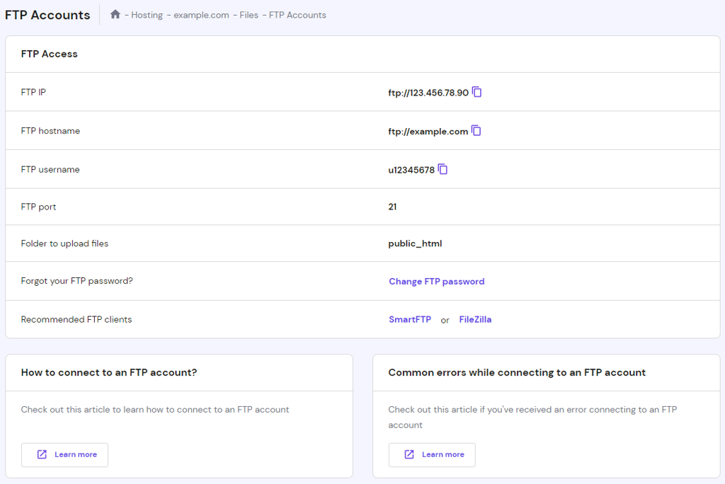 FTP account details