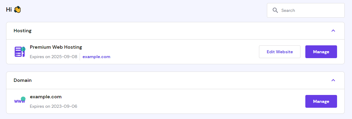 Clicking on the Manage button next to your domain name. 