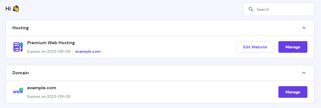 Clicking on the Manage button next to your domain name.