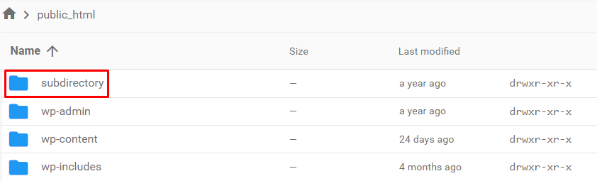 Subdirectory folder on file manager