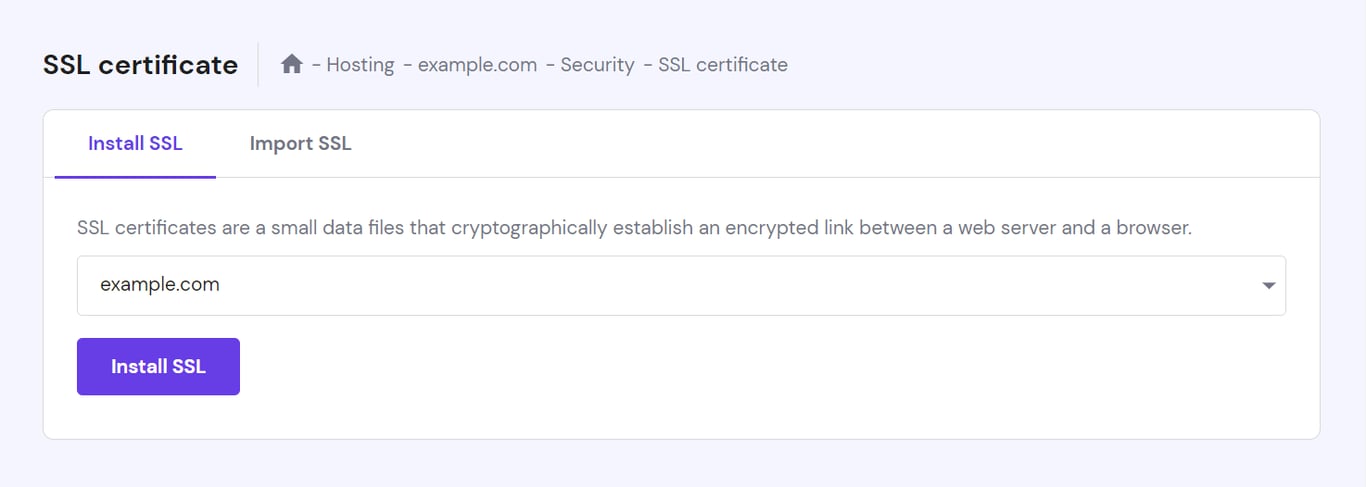 The SSL page on Hostinger