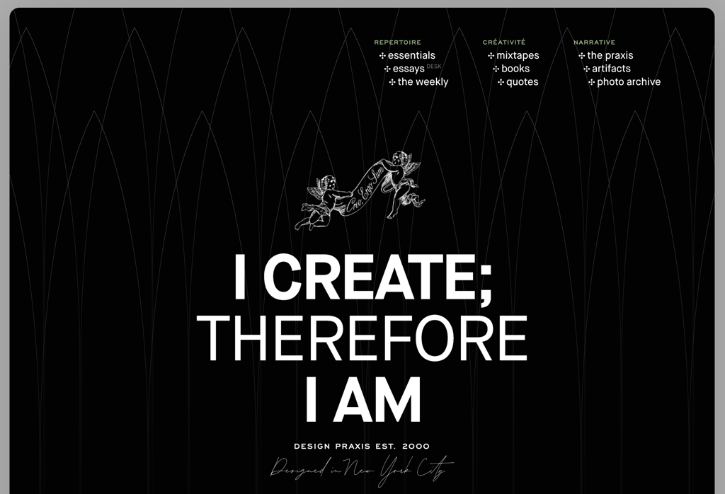 tobias-van-schneider Tobias van Schneider's portfolio homepage with his tagline "I create; therefore I am," a portrait photo, and a scrolling grid of case study thumbnails including his work for NASA and Spotify