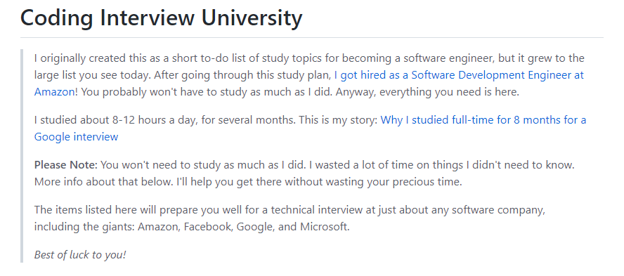 jwasham/coding-interview-university GitHub repository