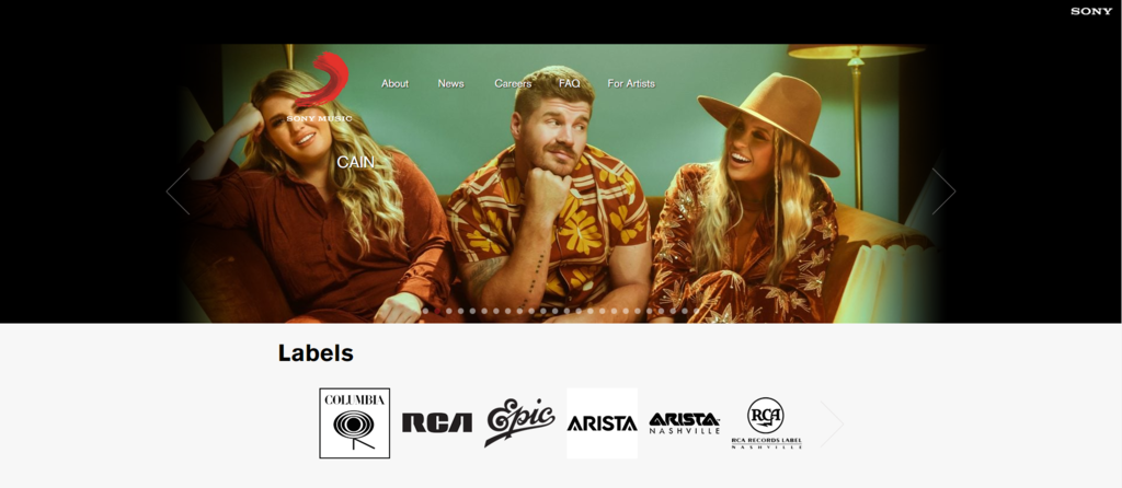 Sony Music homepage
