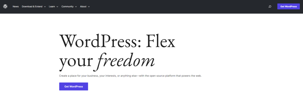 The homepage of the self-hosted version of WordPress.