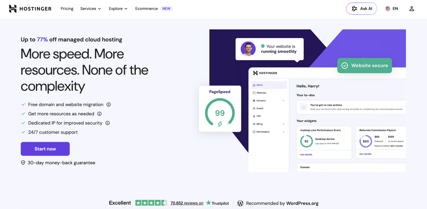 Hostinger Managed Cloud Hosting landing page