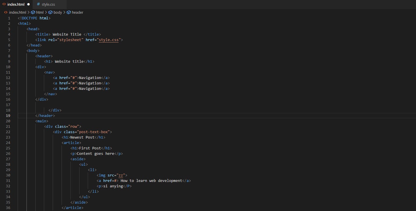A wesbite's HTML code