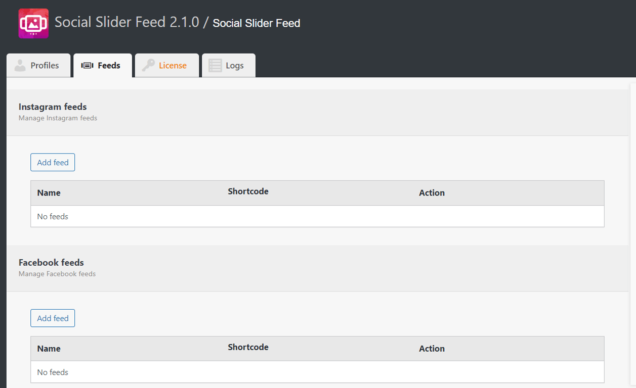 Social Slider Feed interface