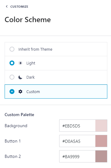 The Color Scheme's menu on the Smash Balloon plugin