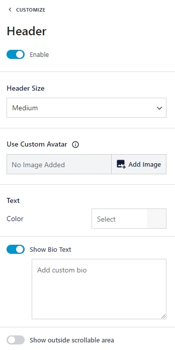 The Header menu on Smash Balloon's editor