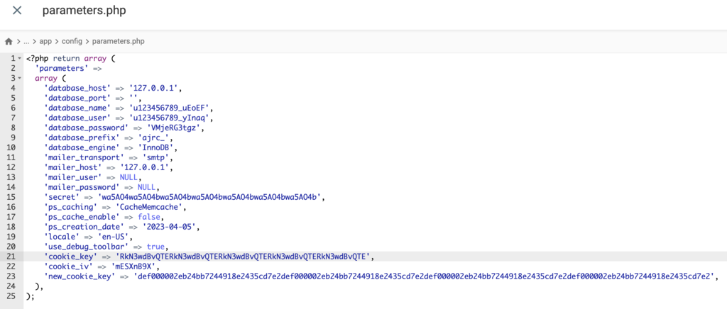 How to manually reset password via the parameters.php file