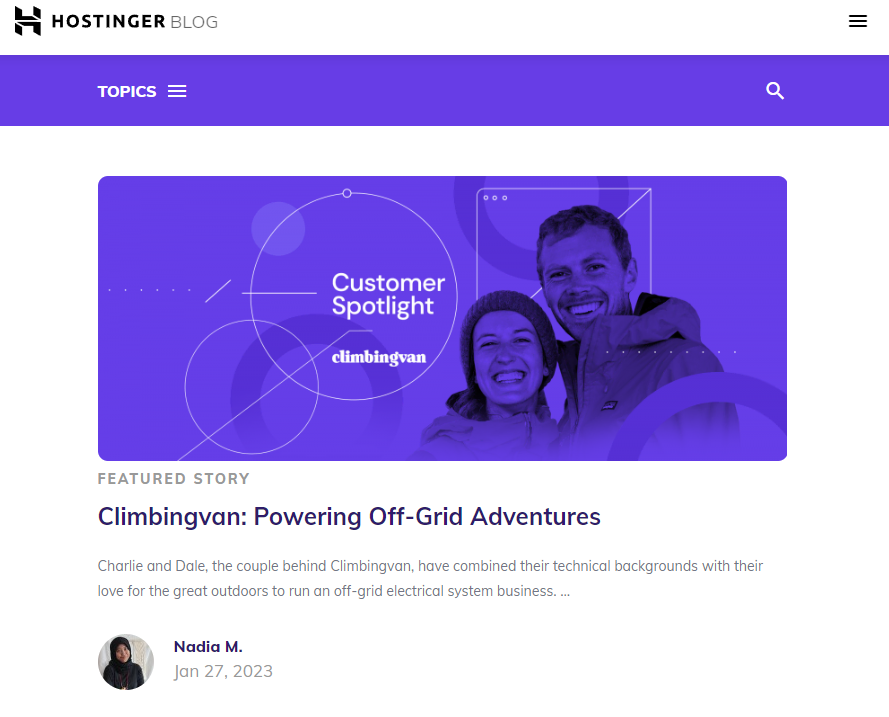 The Hostinger Blog page