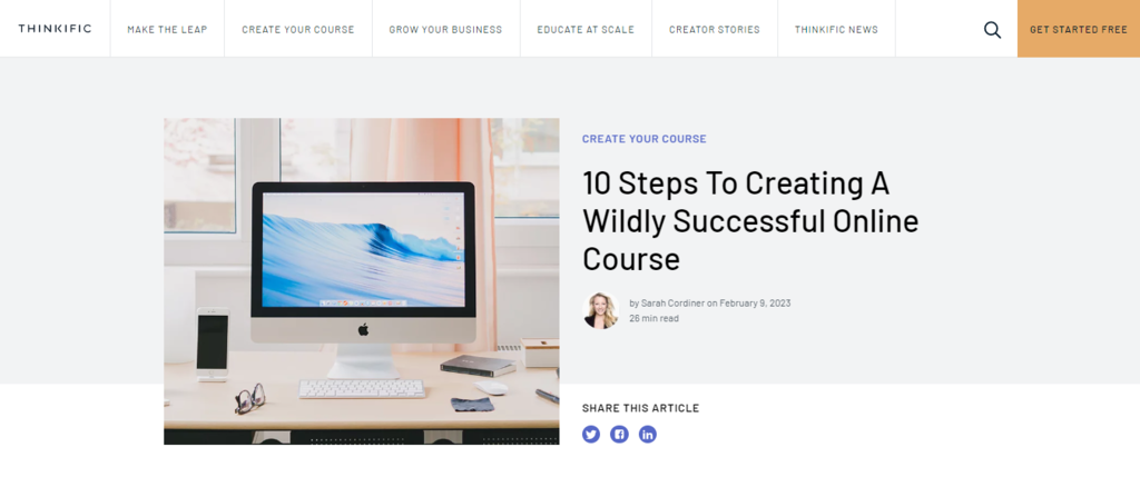 The 10 Steps to Creating a Wildly Successful Online Course article on the Thinkific website