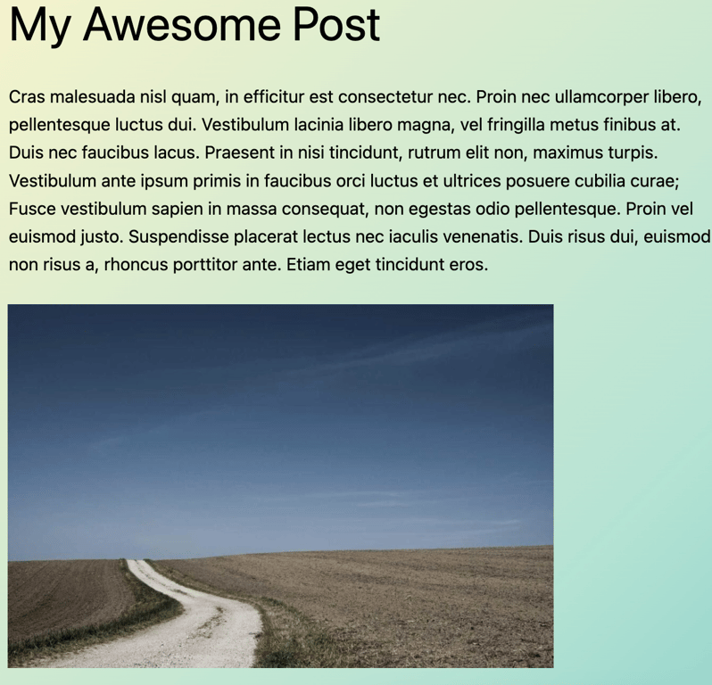 A WordPress post with the default wp_get_attachment_image() function added
