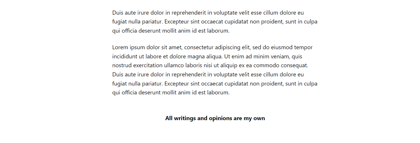 A disclaimer message underneath a WordPress post