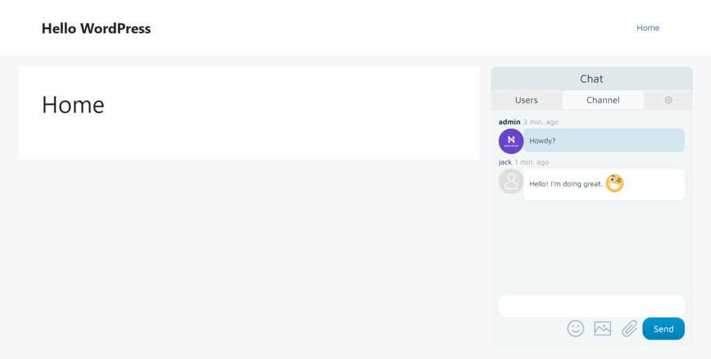 A web page that shows the chat room window containing user conversations
