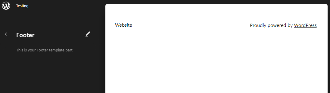 Opening the footer using the template part option