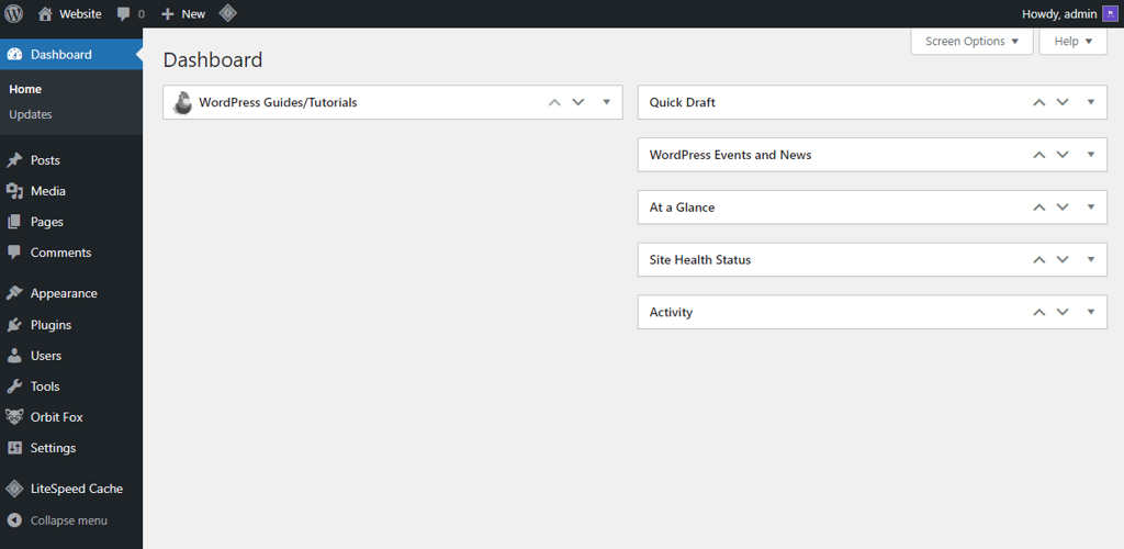 WordPress admin area's interface