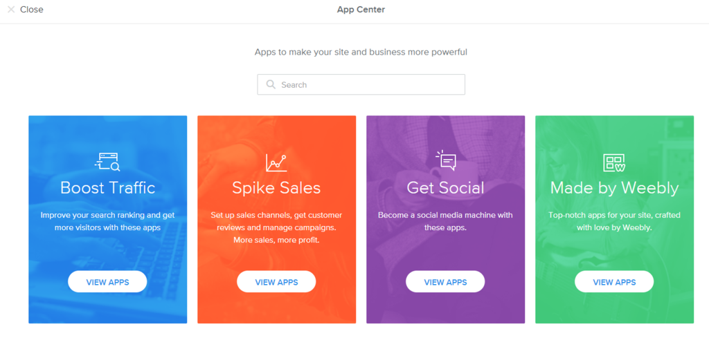 The Weebly App Center page
