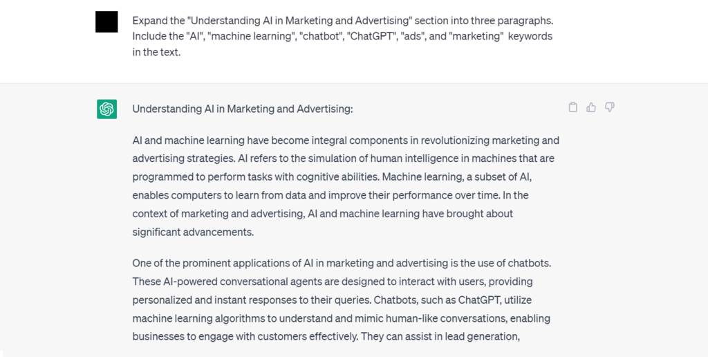 ChatGPT expands a blog post section into fully-written content