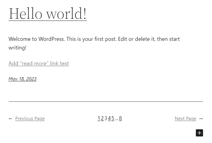 The built-in pagination in Default Posts query loop pattern.
