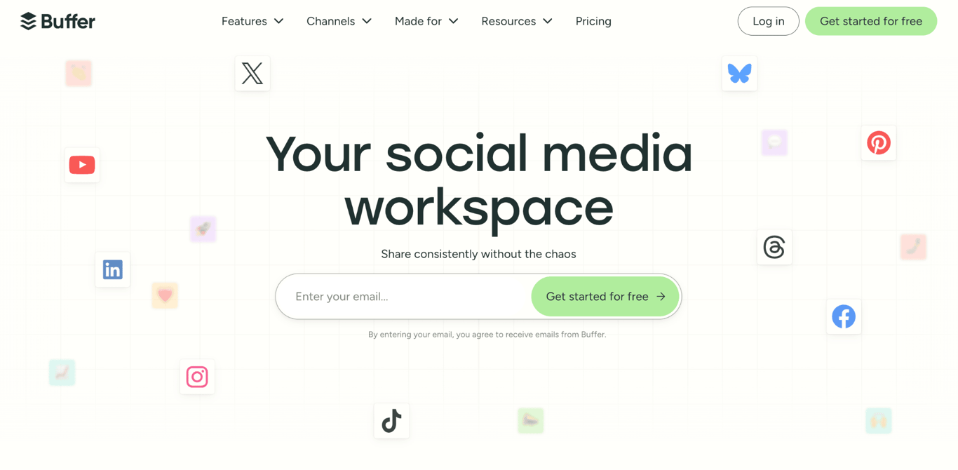 Homepage of Buffer