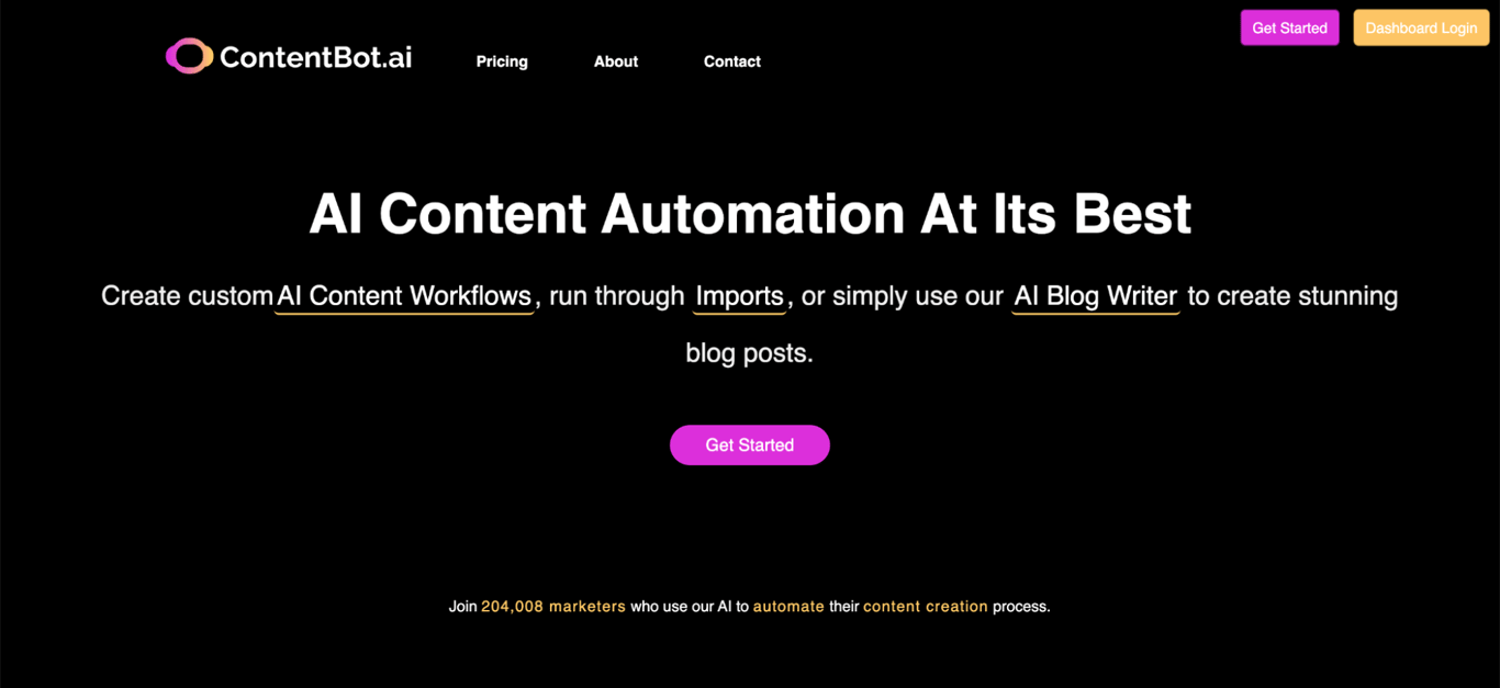 ContentBot landing page