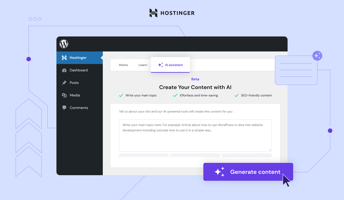 Hostinger AI Assistant plugin mockup