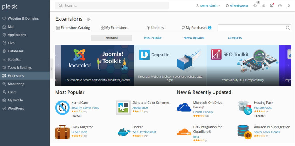 Plesk extensions catalog homepage