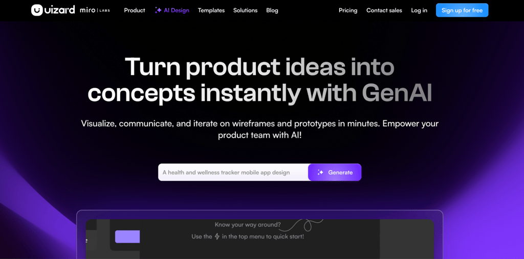 Uizard landing page