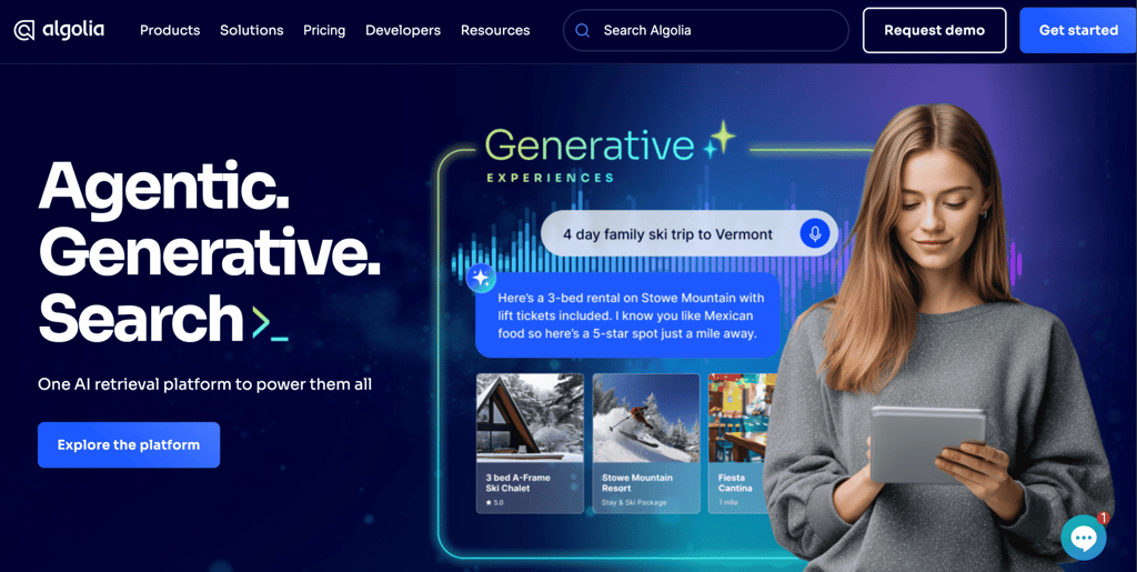 Homepage of Algolia