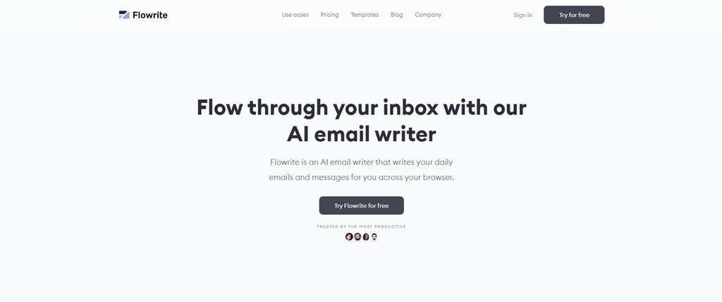 The homepage of Flowrite.