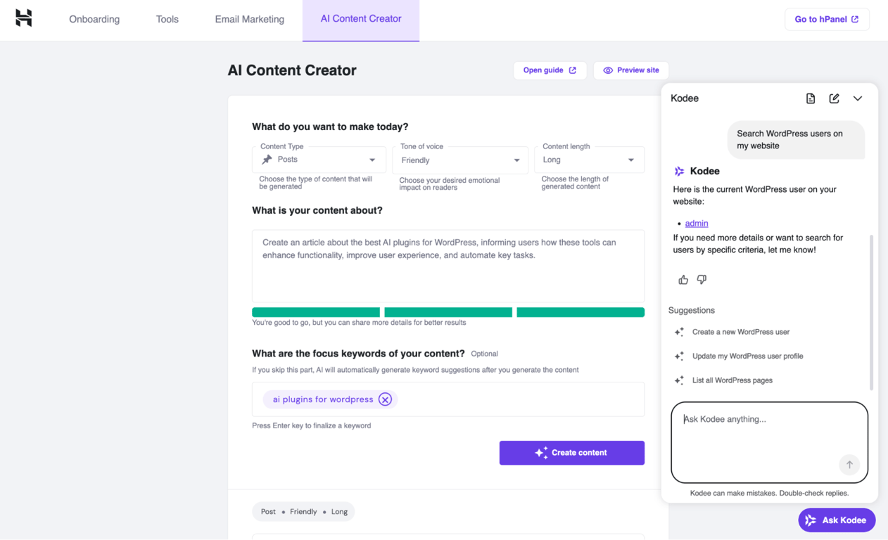 Hostinger AI Assistant WordPress AI plugin