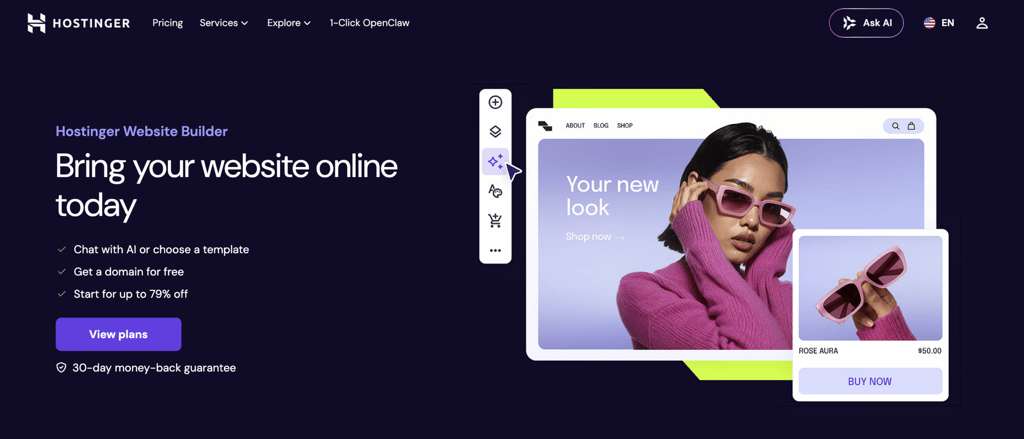 Hostinger Website Builder homepage