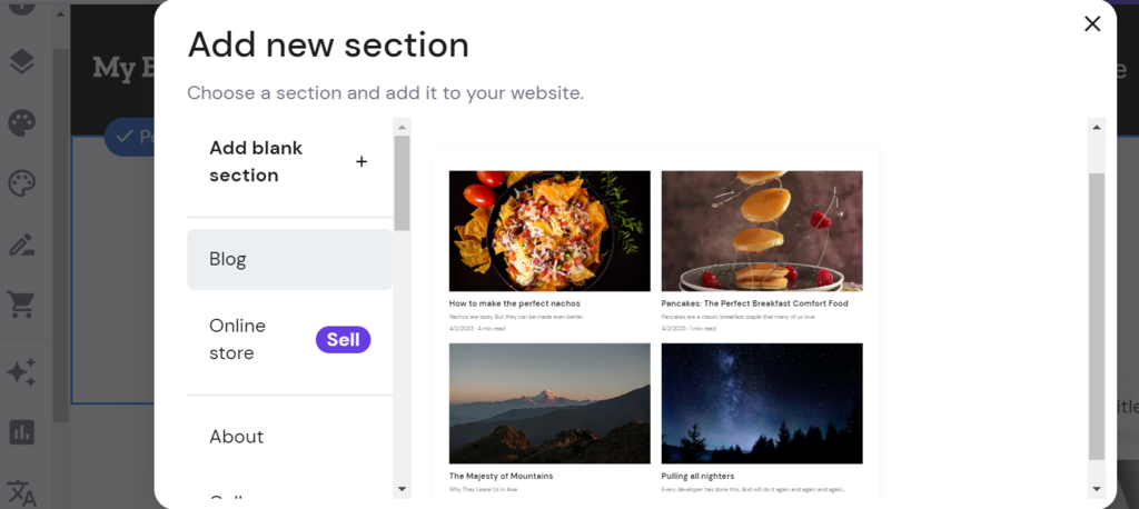 Hostinger Website Builder's blog feature