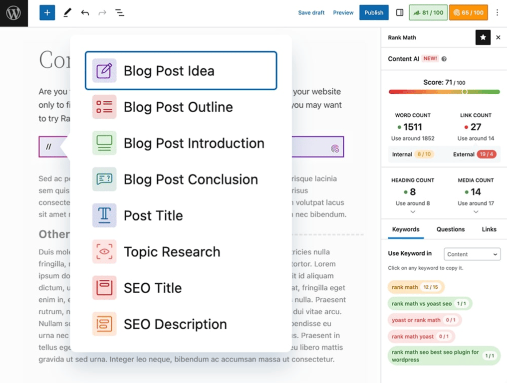 Rank Math AI WordPress AI plugin