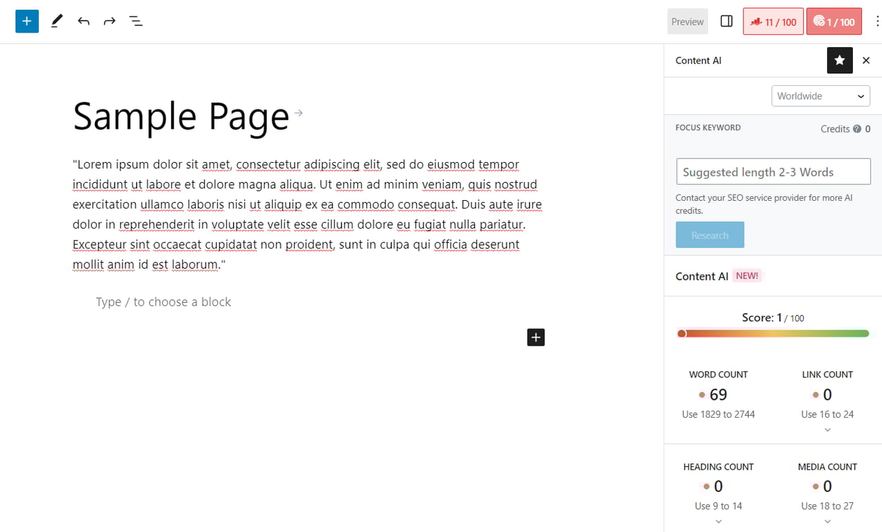 Rank Math SEO's Content AI