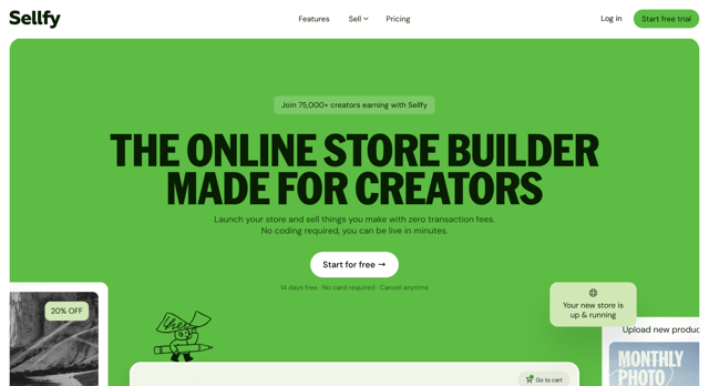 Sellfy homepage for creators