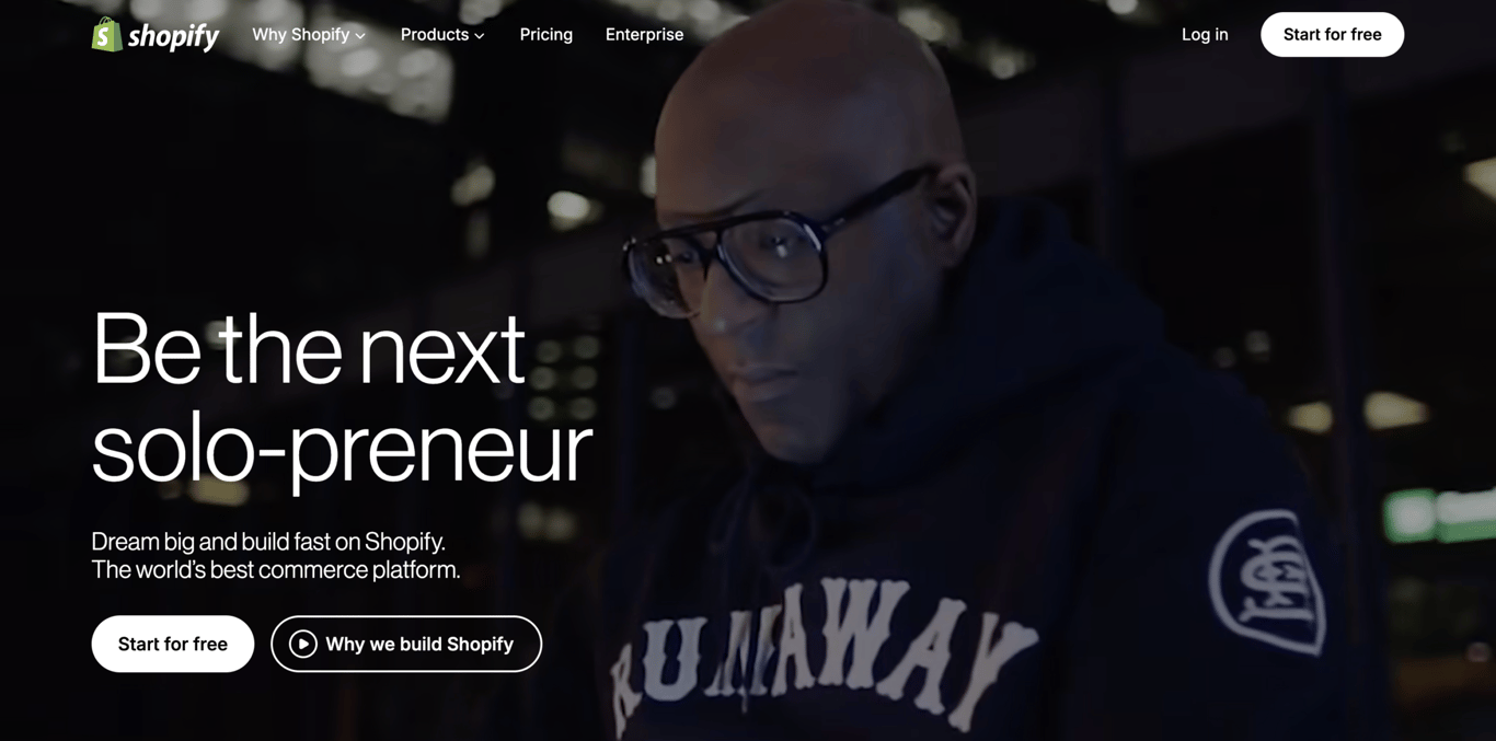 Shopify homepage with ecommerce features