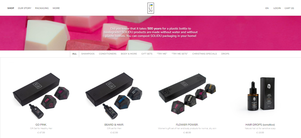 The Shop page on the SOLIDU website