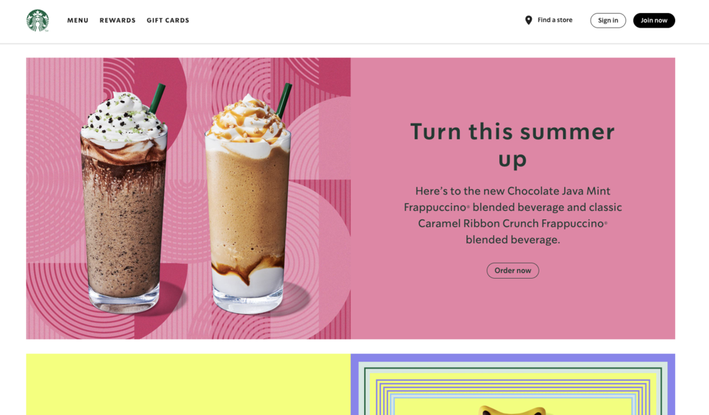 Starbucks landing page