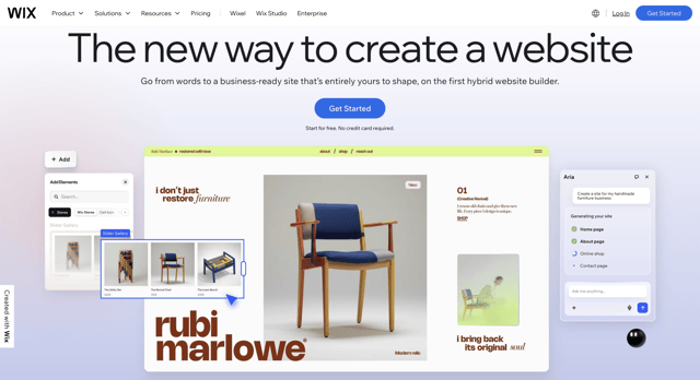 Wix homepage with website building tools