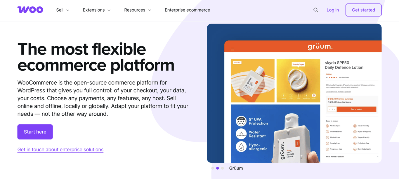 WooCommerce homepage showing online store features