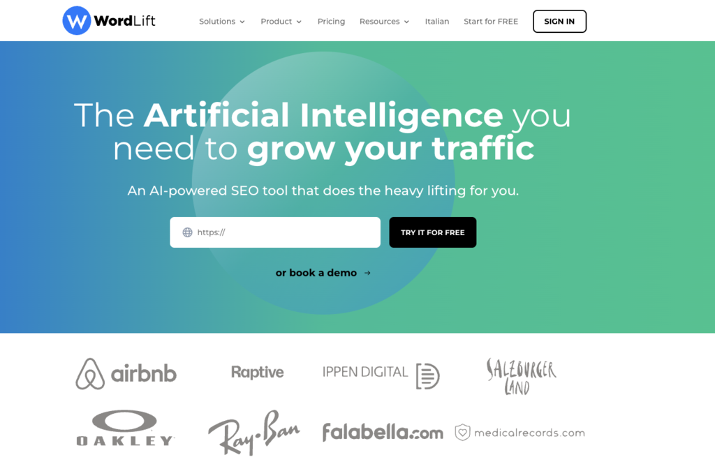 WordLift landing page