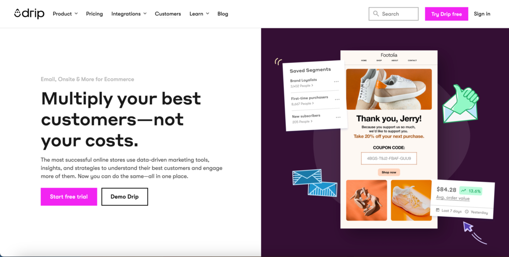Homepage of Drip WooCommerce CRM plugin