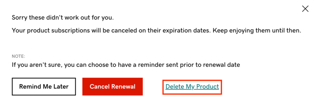 Illustration showing the GoDaddy delete product pop-up